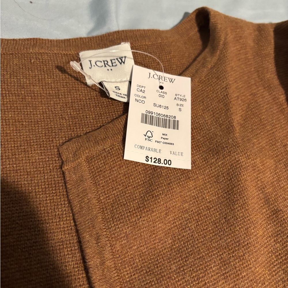 J. Crew Colorblock Belted Cardigan — Camel, Red & Navy - Picture 3 of 4
